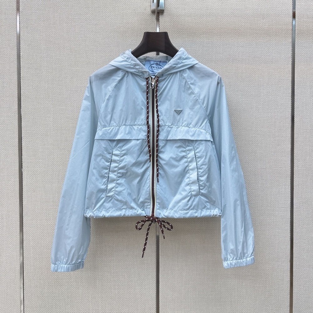 Prada Light Blue Hooded Zipper Sunscreen Coat